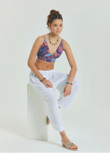 Adjustable Waist White Yoga Pants with Rope Detail 4582